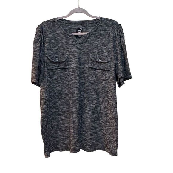 TS & CS Shirt Womens Large Gray Short Sleeve V Neck Pocket Casual Top - Picture 1 of 8
